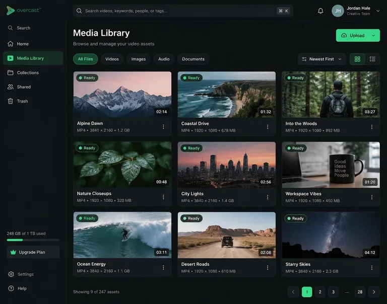 Media library of video assets ready for validation